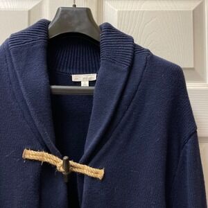 Gap Men's Size Large Navy Blue Cream Stripe Shawl Collar Toggle Cardigan Sweater